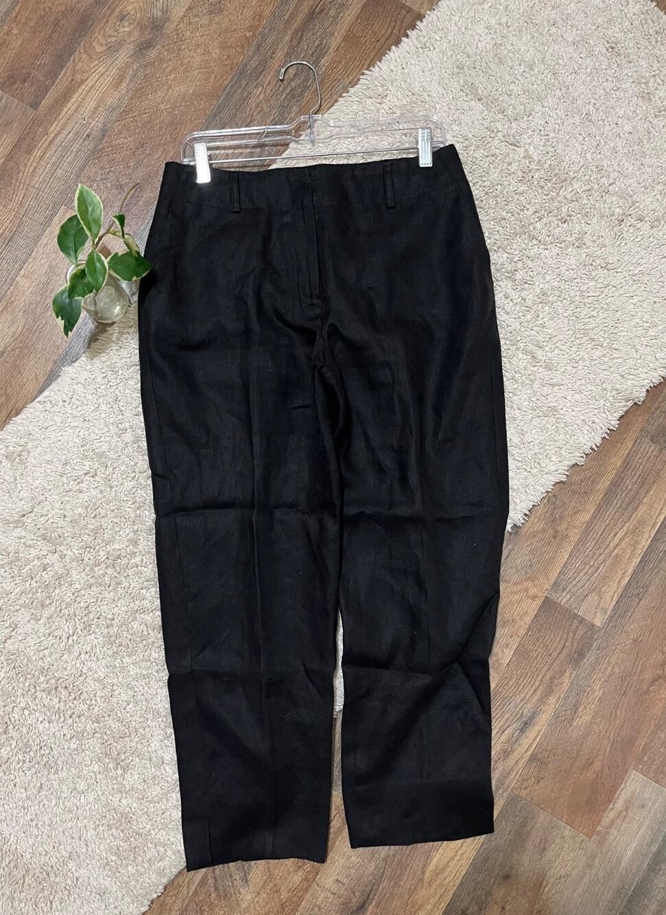 Talbots Size 10 Petite Black Relaxed Straight Mid-Rise Irish Linen Trouser Pants